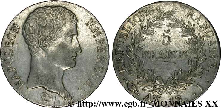 5 francs Napoléon empereur, calendrier révolutionnaire 1805 Limoges F.303/9 MBC 