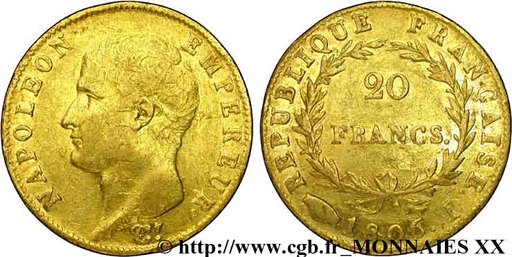 20 francs Napoléon tête nue, calendrier grégorien 1806 Limoges F.513/2 SS 
