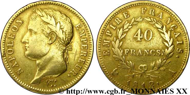 40 francs or Napoléon tête laurée, Empire français 1812 Paris F.541/9 TTB 