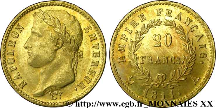 20 francs or Napoléon, tête laurée, Empire français 1811 Paris F.516/16 SC 