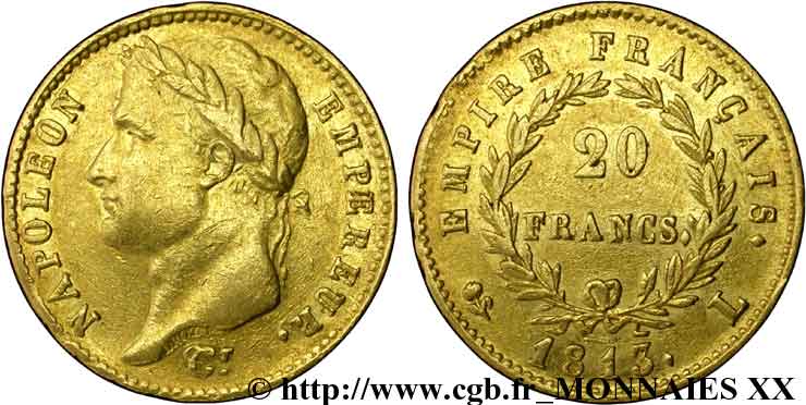 20 francs or Napoléon, tête laurée, Empire français 1813 Bayonne F.516/33 SS 