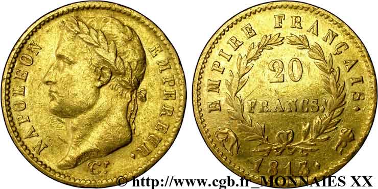 20 francs or Napoléon, tête laurée, Empire français 1813 Rome F.516/35 SS 