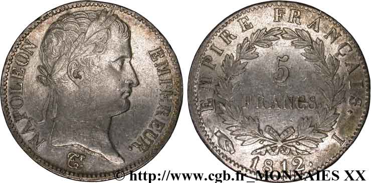 5 francs Napoléon empereur, Empire français 1812 Limoges F.307/46 XF 