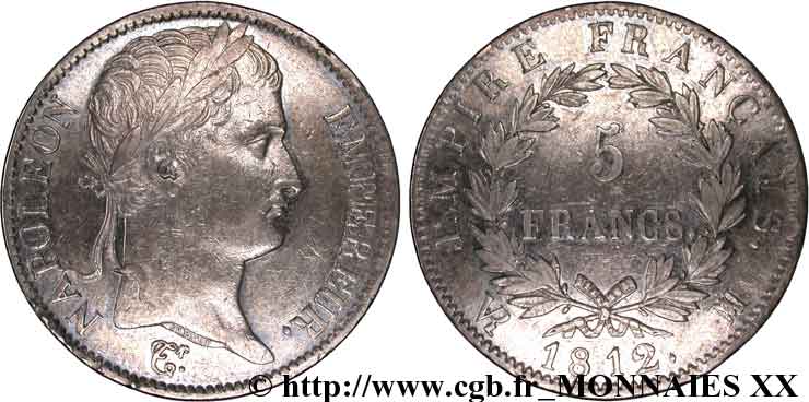 5 francs Napoléon empereur, Empire français 1812 Marseille F.307/50 XF 