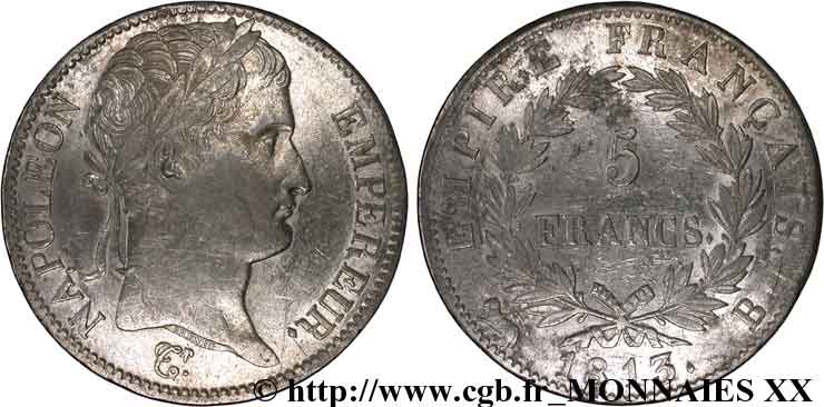 5 francs Napoléon empereur, Empire français 1813 Rouen F.307/59 MBC 