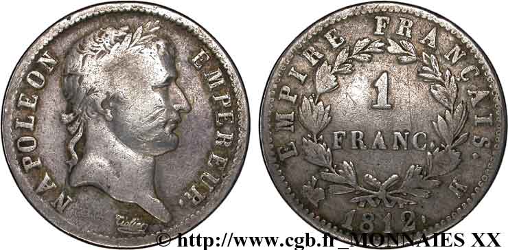 1 franc Napoléon Ier tête laurée, Empire français 1812 Bordeaux F.205/48 BC 