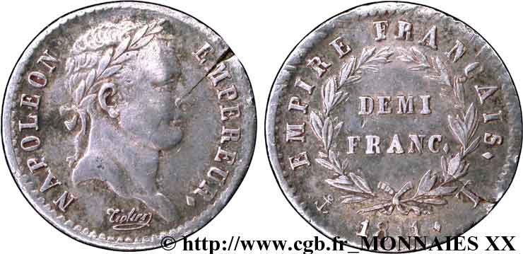 Demi-franc Napoléon empereur, Empire français 1811 Nantes F.178/32 XF 
