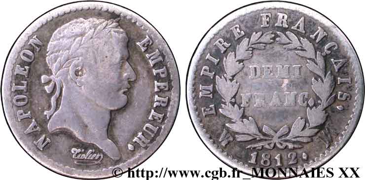 Demi-franc Napoléon Ier tête laurée, Empire français 1812 Marseille F.178/43 TB 