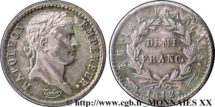 Demi-franc Napoléon Ier tête laurée, Empire français 1812 Utrecht F.178/46 EBC 