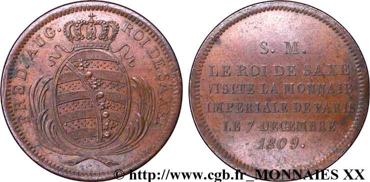 Monnaie de visite, module de 2 francs pour Frédéric-Auguste de Saxe 1809 Paris VG.cf. 2277  VZ 