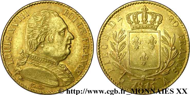 20 francs or Louis XVIII, buste habillé 1815 Paris F.517/10 VZ 