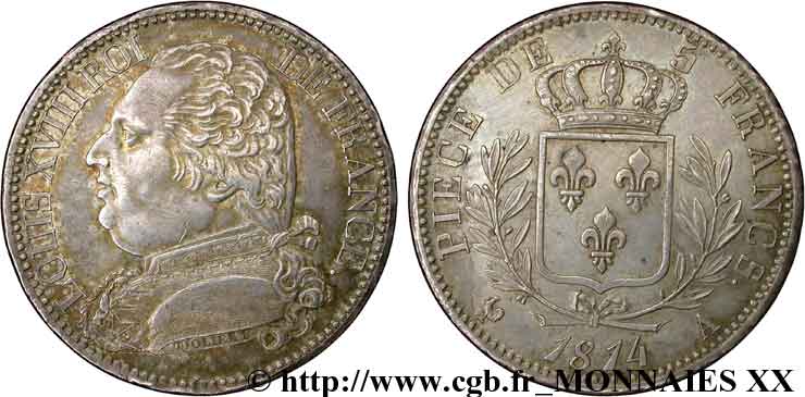 5 francs Louis XVIII, buste habillé 1814  Paris F.308/1 AU 