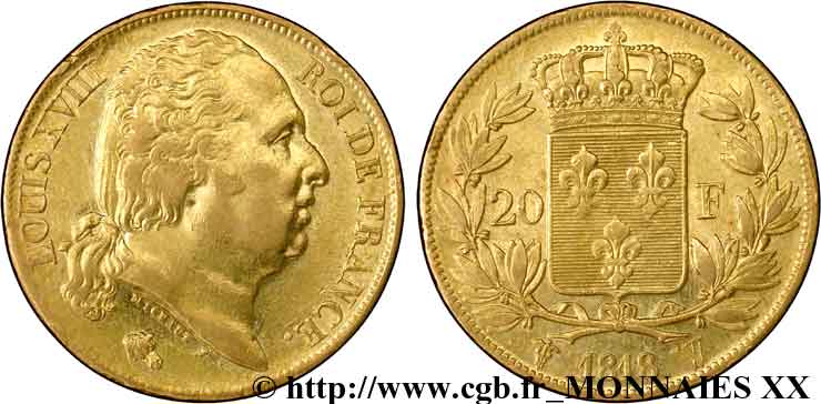 20 francs or Louis XVIII, tête nue 1818 Lille F.519/14 XF 