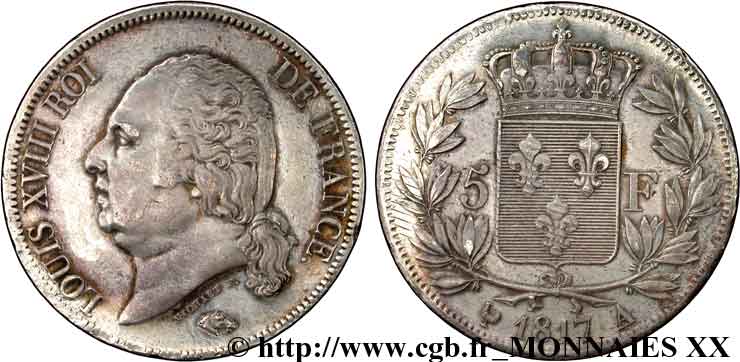 5 francs Louis XVIII tête nue 1817  Paris F.309/14 AU 