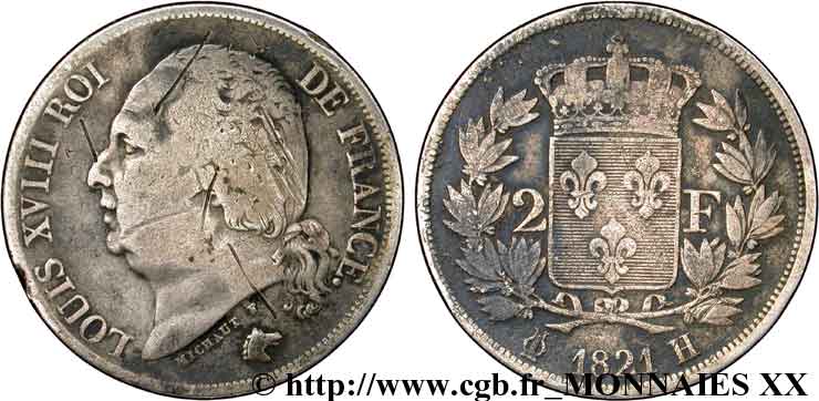 2 francs Louis XVIII 1821 La Rochelle F.257/33 VG 