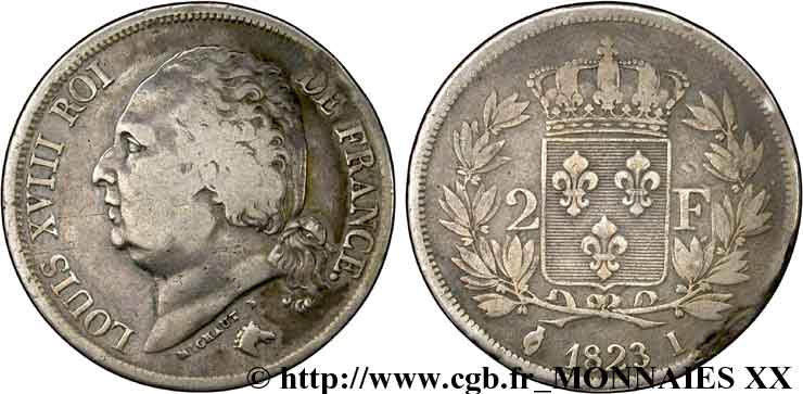 2 francs Louis XVIII 1823 Limoges F.257/45 TB 