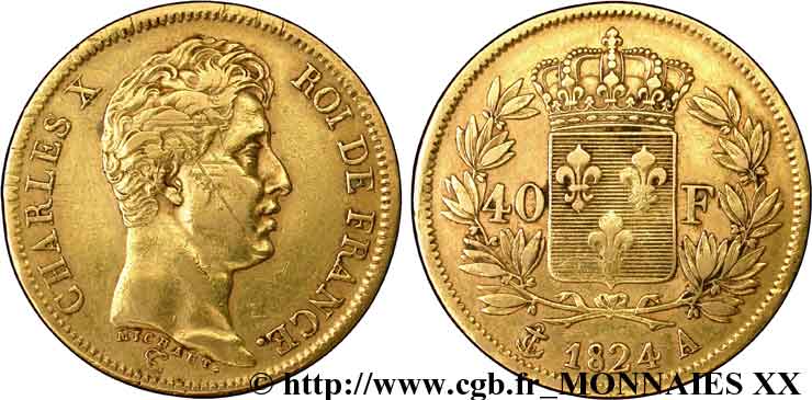 40 francs Charles X, 1er type 1824 Paris F.543/1 TTB 