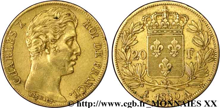 20 francs Charles X 1830 Paris F.520/12 XF 