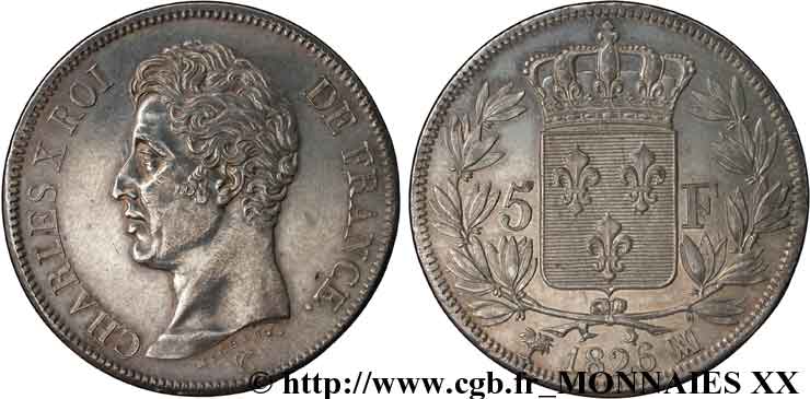 5 francs Charles X, 1er type 1826 Marseille F.310/24 VZ 