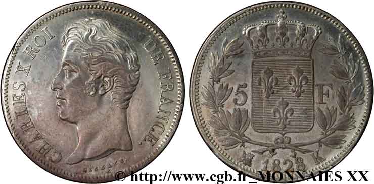 5 francs Charles X, 2e type 1828 Bordeaux F.311/20 BB 