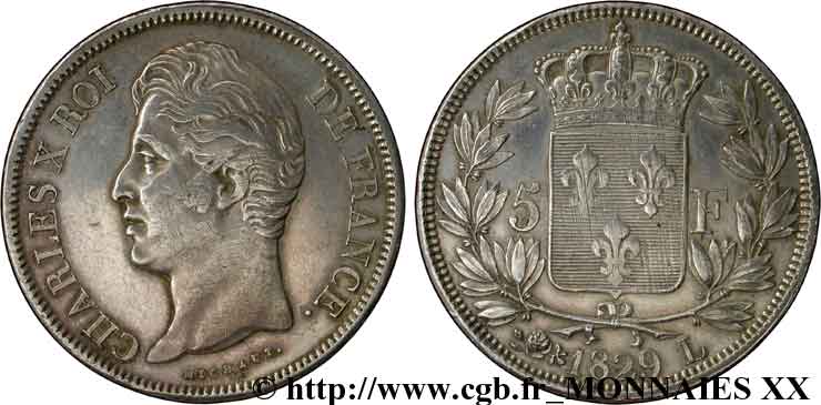 5 francs Charles X, 2e type 1829 Bayonne F.311/34 XF 