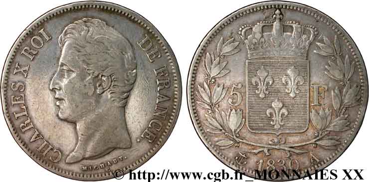 5 Francs, 2e type, tranche en relief 1830 Paris F.312/1 MB 