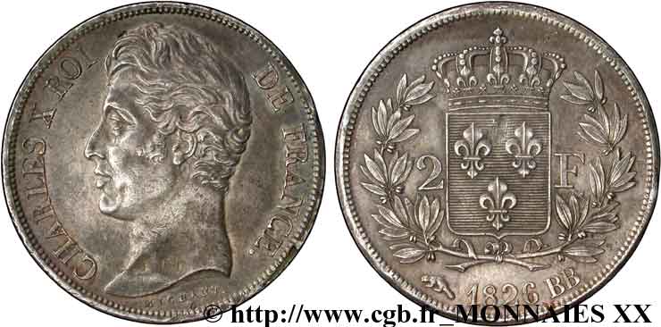 2 francs Charles X 1826 Strasbourg F.258/14 EBC 