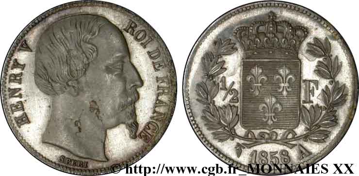 1/2 franc, buste âgé 1858 Paris VG.2730  AU 
