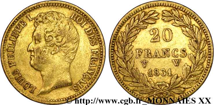 20 francs or Louis-Philippe, Tiolier, tranche inscrite en relief 1831 Lille F.525/5 TTB 