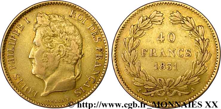 40 francs or Louis-Philippe 1831 Paris F.546/1 MBC 