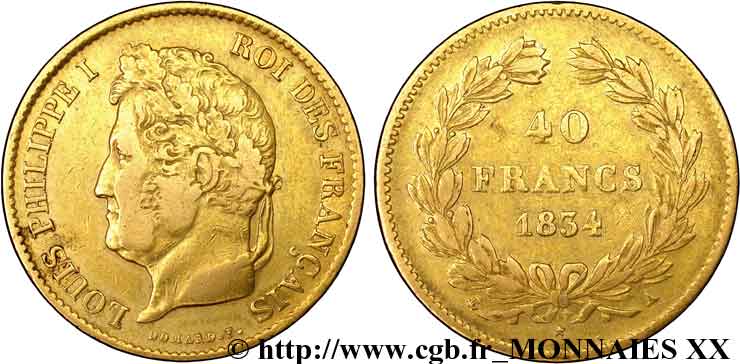 40 francs or Louis-Philippe 1834 Paris F.546/6 S 