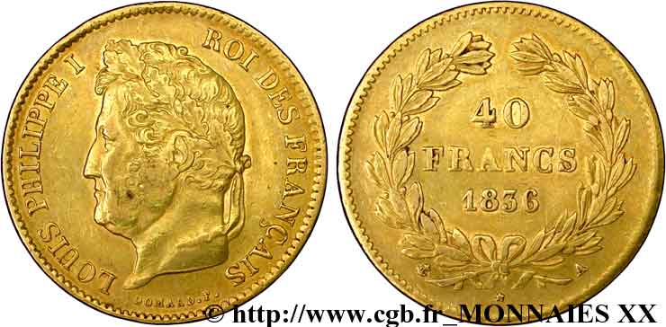 40 francs or Louis-Philippe 1836 Paris F.546/9 XF 