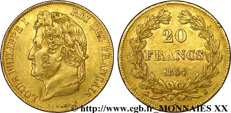 20 francs Louis-Philippe, Domard 1834 Rouen F.527/8 MBC 