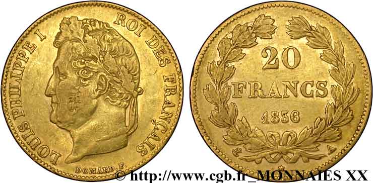 20 francs Louis-Philippe, Domard 1836 Paris F.527/14 TTB 