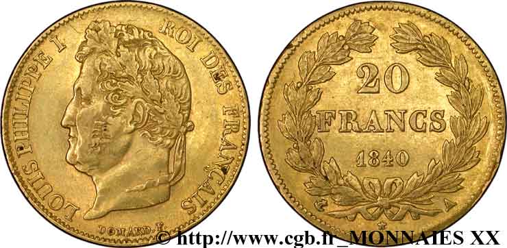 20 francs Louis-Philippe, Domard 1840 Paris F.527/22 TTB 