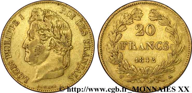 20 francs Louis-Philippe, Domard 1842 Paris F.527/27 BB 