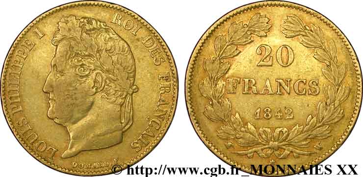 20 francs Louis-Philippe, Domard 1842 Lille F.527/28 MBC 
