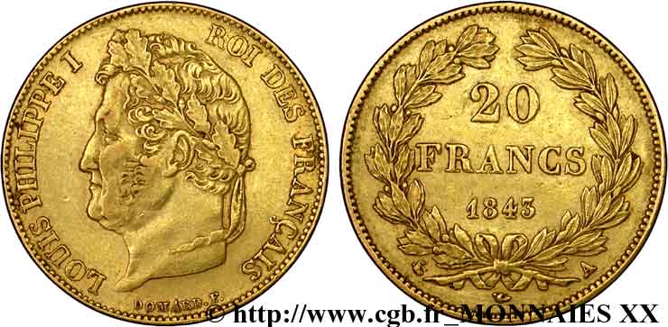 20 francs Louis-Philippe, Domard 1843 Paris F.527/29 XF 