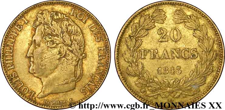 20 francs Louis-Philippe, Domard 1843 Lille F.527/30 TTB 