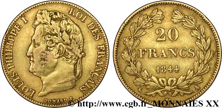 20 francs Louis-Philippe, Domard 1844 Paris F.527/31 XF 