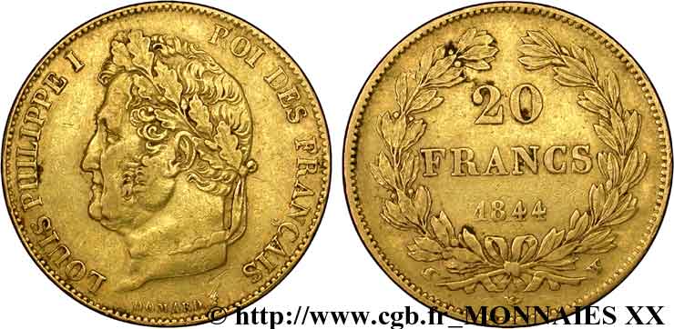 20 francs Louis-Philippe, Domard 1844 Lille F.527/32 SS 