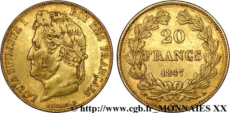 20 francs Louis-Philippe, Domard 1847 Paris F.527/37 XF 