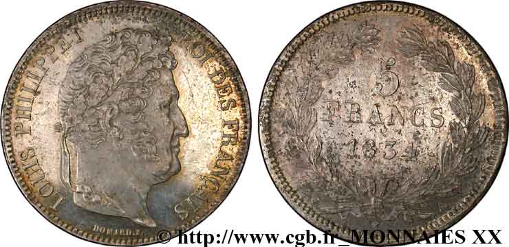 5 francs IIe type Domard 1834 Paris F.324/29 SUP 