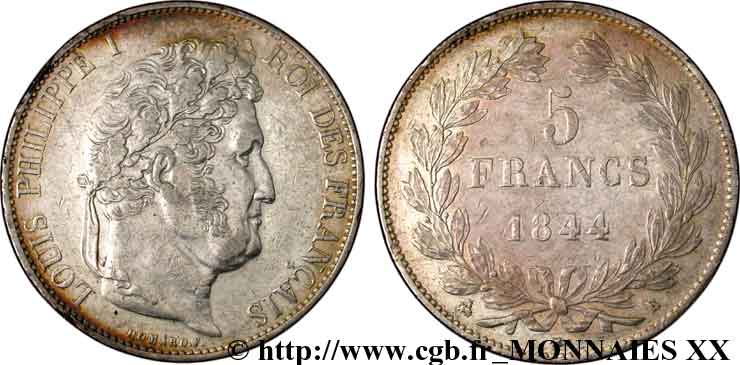 5 francs IIIe type Domard 1844 Rouen F.325/2 XF 