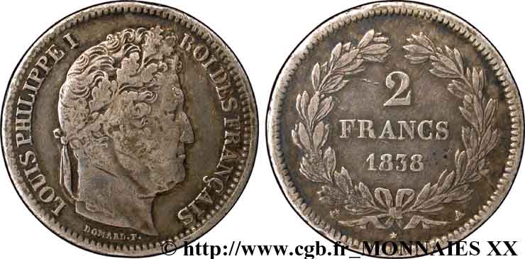 2 francs Louis-Philippe 1838 Paris F.260/65 BC 