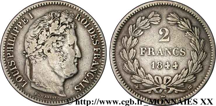 2 francs Louis-Philippe 1844 Strasbourg F.260/99 VF 