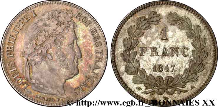 1 franc Louis-Philippe, couronne de chêne 1847 Paris F.210/110 AU 