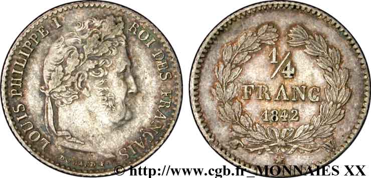 1/4 franc Louis-Philippe 1842 Lille F.166/92 EBC 