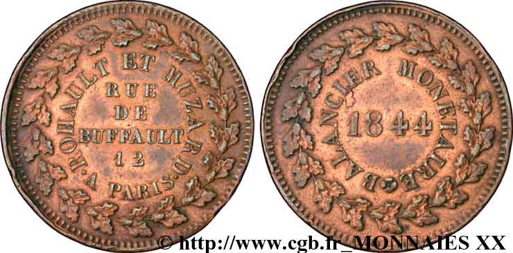 Essai du balancier monétaire 1844 Paris VG.2959  TTB 