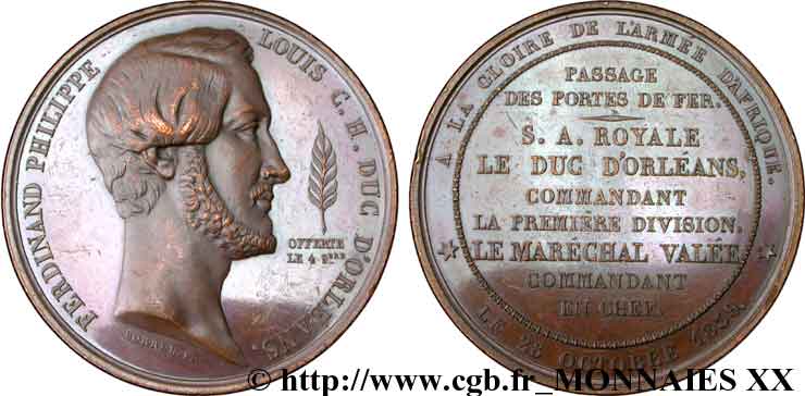 LOUIS-PHILIPPE Ier Médaille Br 50, passage des Portes de fer SUP